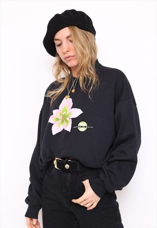 VINTAGE 90S BLACK FLORAL SWEATER JUMPER