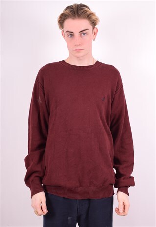 NAUTICA MENS VINTAGE JUMPER SWEATER XL BROWN 90'S