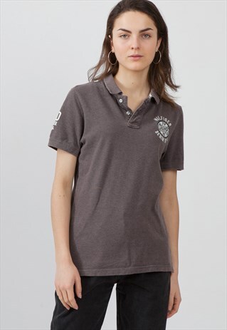VINTAGE GREY TOMMY HILFIGER SHORT SLEEVE POLO SHIRT TOP