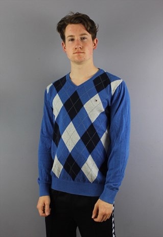 VINTAGE TOMMY HILFIGER SWEATSHIRT IN BLUE WITH EMBROIDERED L