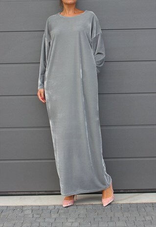 VELVET DRESS, MAXI DRESS, GREY DRESS, ELEGANT DRESS