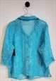 VINTAGE 80S SHEER LACE MESH PAISLEY PRINT SHIRT SIZE 14-16