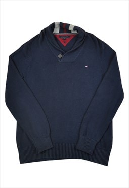Vintage Hilfiger Shawl Collar Pullover Sweater Navy Large