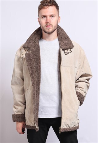 VINTAGE SUEDE AVIATOR SHEEPSKIN FLEECE JACKET