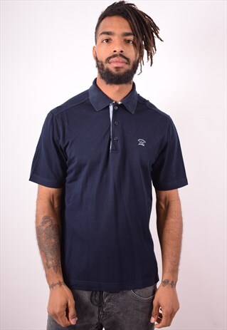 PAUL & SHARK MENS VINTAGE POLO SHIRT MEDIUM BLUE 90S
