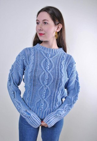 80S STONEWASHED BLUE GRUNGE SWEATER, SIZE M