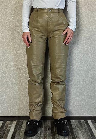 VINTAGE 80S LEATHER TROUSERS IN TAUPE