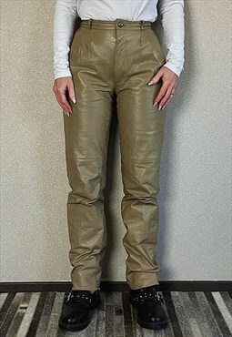 Vintage 80s Leather Trousers in Taupe