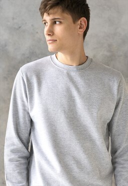 Heavyweight Grey Gray Sweatshirt Unprinted Plain Mens Jumper