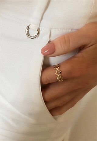 14CT GOLD ADJUSTABLE GEOMETRIC RING, CHAIN STYLE RING