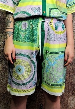 Paisley shorts bandanna print crop board pants green yellow