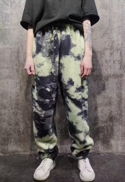 Gradient fleece joggers handmade Tie-dye camo overalls green