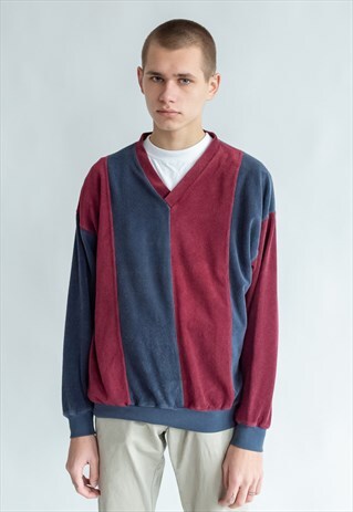 VINTAGE 80S VELVET JUMPER WITH STRIPE