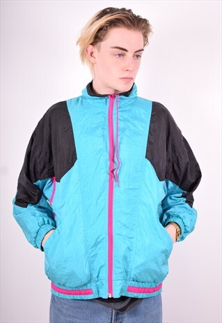 MENS VINTAGE TRACKSUIT TOP JACKET LARGE BLUE 90'S