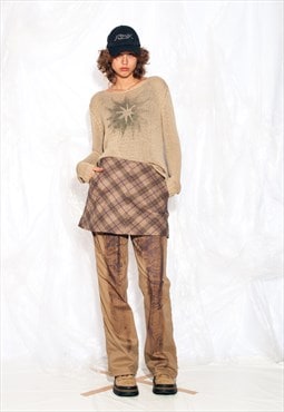 Vintage Y2K Mini Skirt in Brown Plaid Wool
