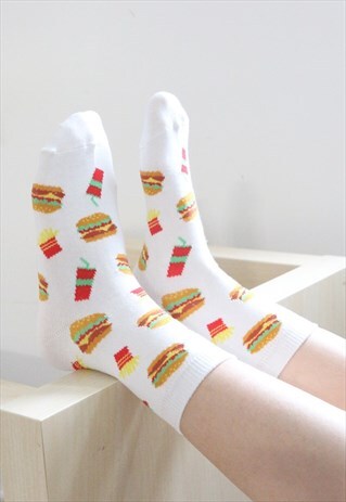 BURGERS PRINTED SOCKS - WHITE