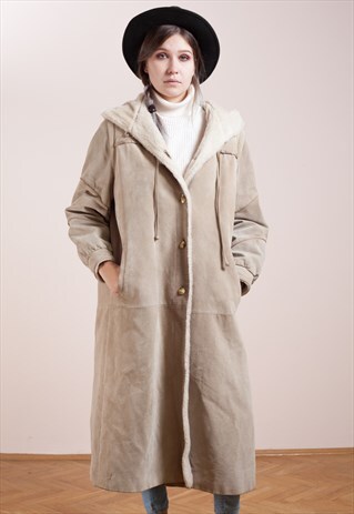 VINTAGE, BEIGE, SUEDE LONG COAT