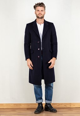 Vintage 70's Wool Blend Overcoat in Blue