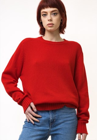 WOMAN WOOLMARK RED CREW NECK RETRO WOMAN JUMPER 5258