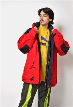 90s vintage parka red jacket men Y2K snow shell bold winter