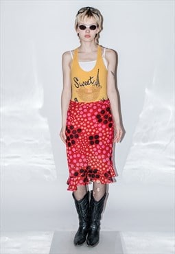 Vintage 90's retro polka dot print flowy skirt in love red
