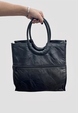 80's Vintage Ladies Bag Black Leather Patchwork Handbag