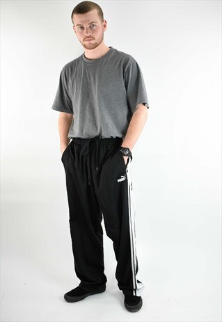 VINTAGE 90S PUMA BLACK TRACKSUIT BOTTOMS WITH SIDE STRIPE