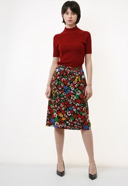 70s Vintage Vtg Rare Floral Print High Waisted Skirt  2465