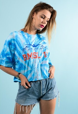 VINTAGE BLUE TIE DYE CROPPED TEE SHIRT