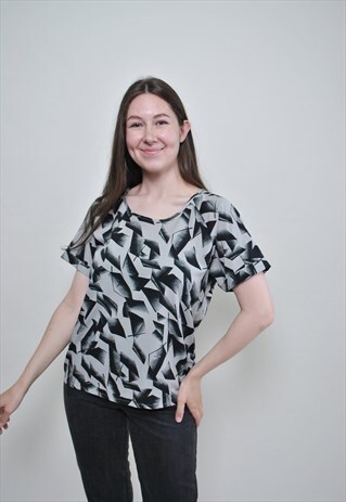 MODERNIST STYLE BLOUSE, 90'S ABSTRACT PULLOVER SHIRT