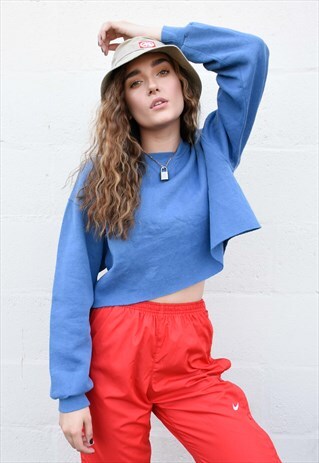 BLUE REWORKED VINTAGE CROP JUMPER
