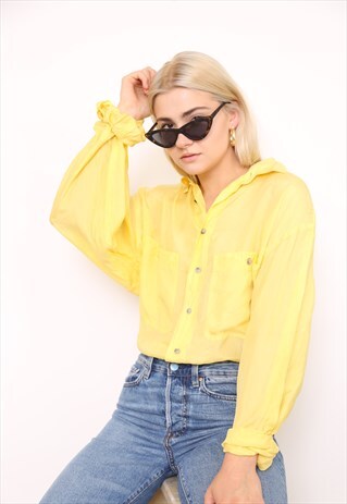 VINTAGE 90S YELLOW SILK OVERSIZED BLOUSE SHIRT