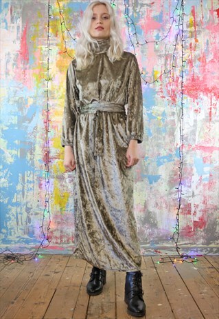 MAXI DRESS IN SILVER GREEN VELVET