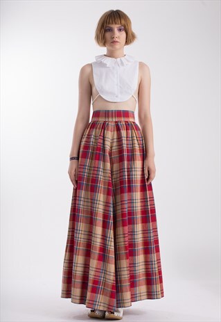 HIGH WAISTED PLAID VINTAGE LONG SKIRT