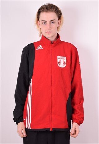 ADIDAS MENS VINTAGE TRACKSUIT TOP JACKET MEDIUM RED 90S