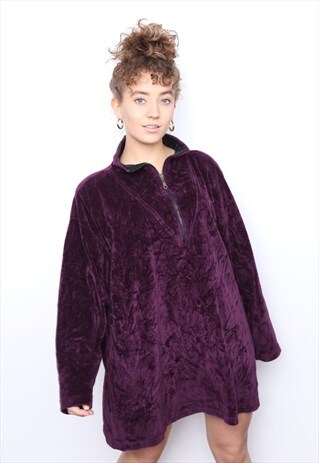 VINTAGE 90S PURPLE VELVET ZIP JUMPER DRESS