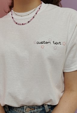 personalised hand embroidered pastel flower border t-shirt
