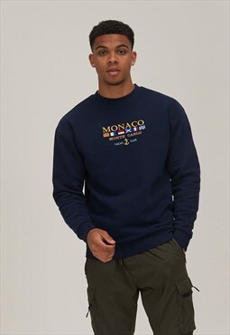 Monaco Vintage Embroidered Navy Sweatshirt