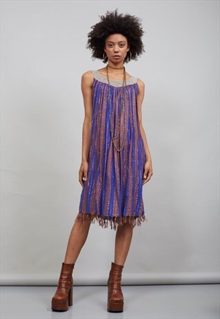 VINTAGE 90'S PURPLE FESTIVAL INDIAN COTTON DRESS