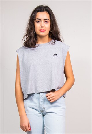 90'S VINTAGE GREY ADIDAS CROPPED VEST TOP