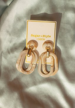 Beige Marble Oval Loop Earrings
