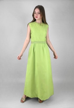 60's Vintage Green Ladies Sleeveless Evening Maxi Dress 