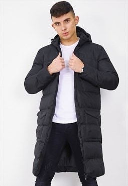 justyouroutfit Black Longline Hooded Puffer Coat