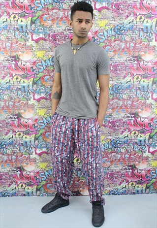 VINTAGE 90S PATTERNED FESTIVAL TROUSERS. FUNKY. UNISEX.