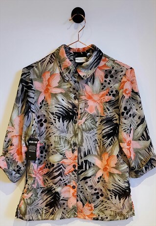 VINTAGE 90S CHIFFON FLORAL BOTANICAL MOM BLOUSE SIZE 10-12