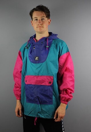 VINTAGE K-WAY FESTIVAL WINDBREAKER IN BLUE WITH PATCH LOGO A