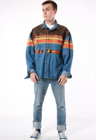 90S VINTAGE SHOOTER OLDSCHOOL RARE DENIM SHIRT 13849