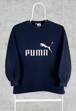 Vintage Blue Puma Sweatshirt Embroidered Spell Out Medium