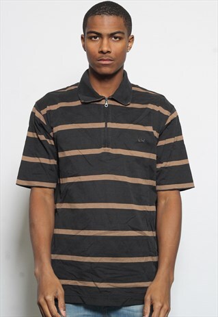 VINTAGE PAUL AND SHARK LOGO POLO 1/4 ZIP T-SHIRT BROWN