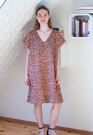 Brown snakeskin pattern v-neck dress kaftan